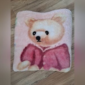 Vintage Thick Baby Chunky Bear Blanket Room Crib Decor 39x54 Velour Trim Border